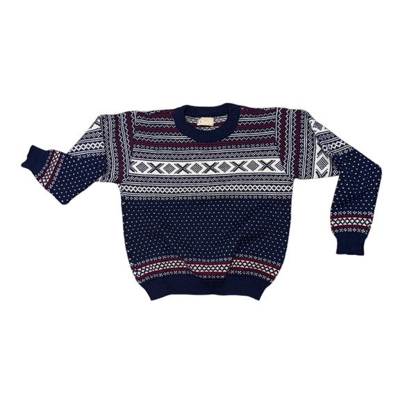 Vintage  L.L. Bean Nordic Blue and White Crew Neck Sweater - Picture 1 of 5